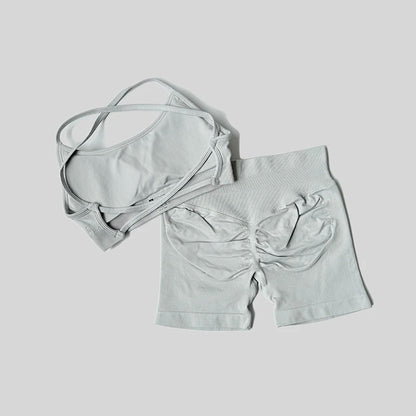 Yoga Set Workout Sets Women Tracksuit Gym Push Up Fitness Running Workout Sportswear Back Cross Sport Bra Leggings Shorts Suit