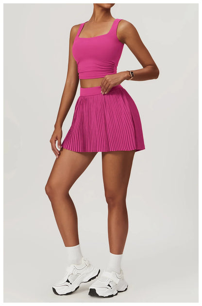 Yoga Sets Workout Sets for Women 2 Pieces Gym Suits Long Sleeved Outfits Zipper Fitness Jacket Running Short Skirt Sportswear