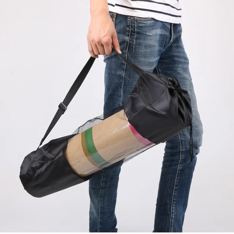 Yoga Mat Carry Bag Drawstring Shoulder Strap Oxford Fabric With Mesh Pocket Portable Yoga Equipment Storage Bag