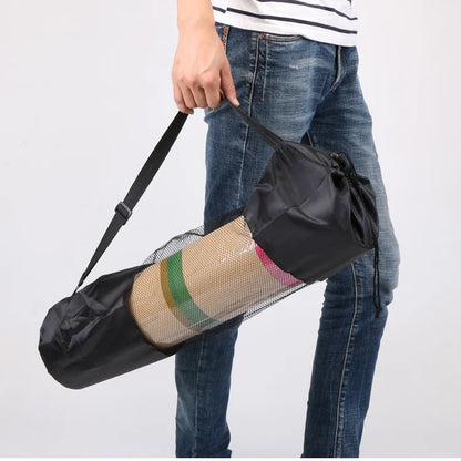 Yoga Mat Carry Bag Drawstring Shoulder Strap Oxford Fabric With Mesh Pocket Portable Yoga Equipment Storage Bag